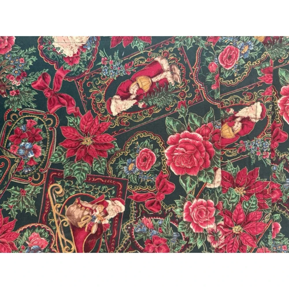 VTG Handmade Christmas Santa Reversible Fabric Placemats Set 6 Cotton Floral